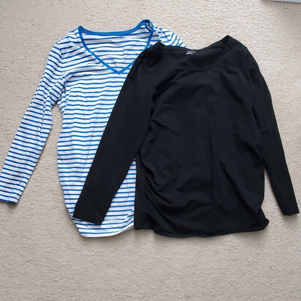 2 Maternity L long sleeve side ruched tshirts